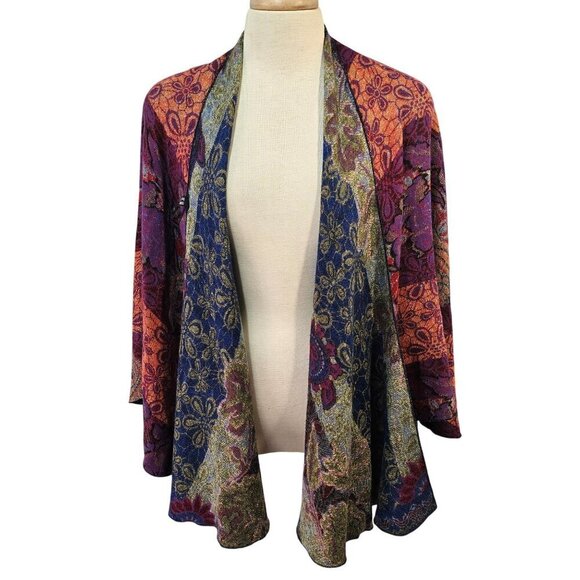 Cashmere Reversible Wrap Shawl Hands-Free Shoulder Loop Blue/Green + Purple/Cora - Picture 7 of 10